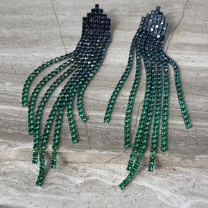 NEW~ Anthropologie Blue Green Ombre Crystal Fringe Earrings